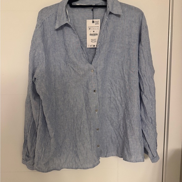 Zara Light Blue Pinstripe Shirt - Picture 5 of 8